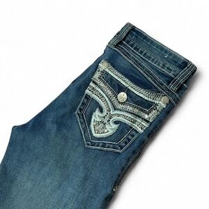 Rebel Soul Skinny Jeans Embellished Pockets‎ Dark Wash Denim